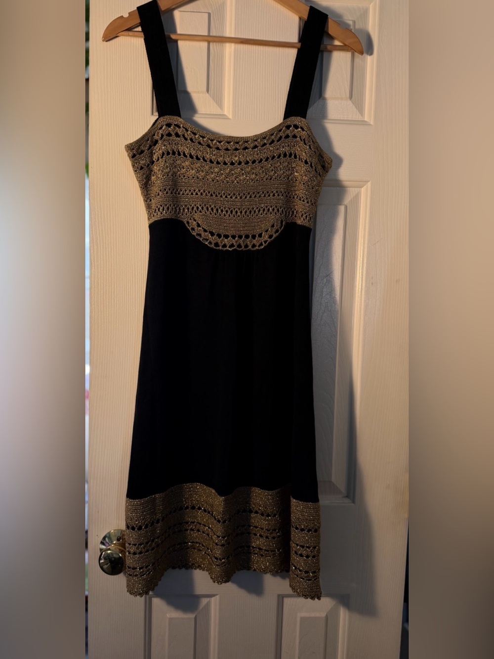 Temperley London Vintage Black & Gold Silk Crochet Knit Dress UK 12 US 8 Luxury